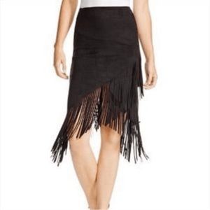 Shyanne Womens Black Asymmetrical Fringe Vegan Suede Skirt Western Small NWT